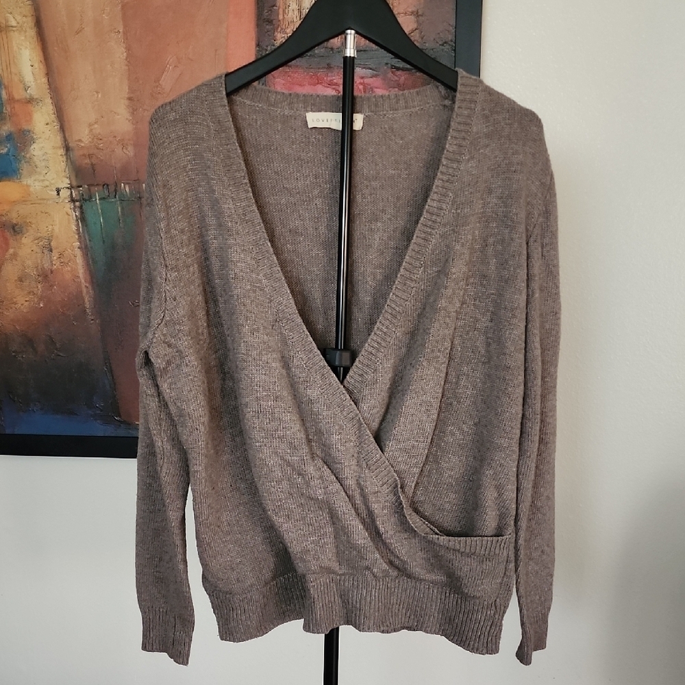 Lovestitch Oversized V-Neck Brown Sweater Relaxed Cozy Knit